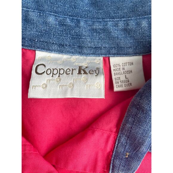 90's vintage pink 100% cotton denim collared sleeveless button up shirt LARGE - Picture 7 of 7